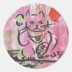 Japanese Maneki Neko Classic Round Sticker