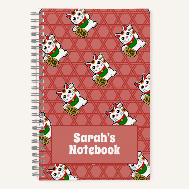 Japanese Maneki Neko Pattern Notebook (Front)