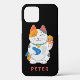 Japanese Maneki Neko White Cat, good luck symbol iPhone 12 Case