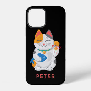 Japanese Maneki Neko White Cat, good luck symbol iPhone 12 Case