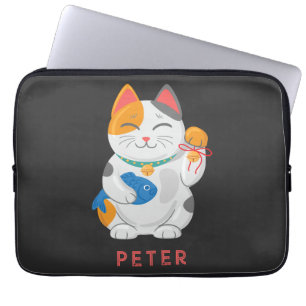 Japanese Maneki Neko White Cat, good luck symbol Laptop Sleeve