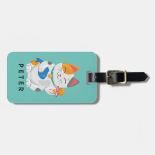 Japanese Maneki Neko White Cat, good luck symbol Luggage Tag
