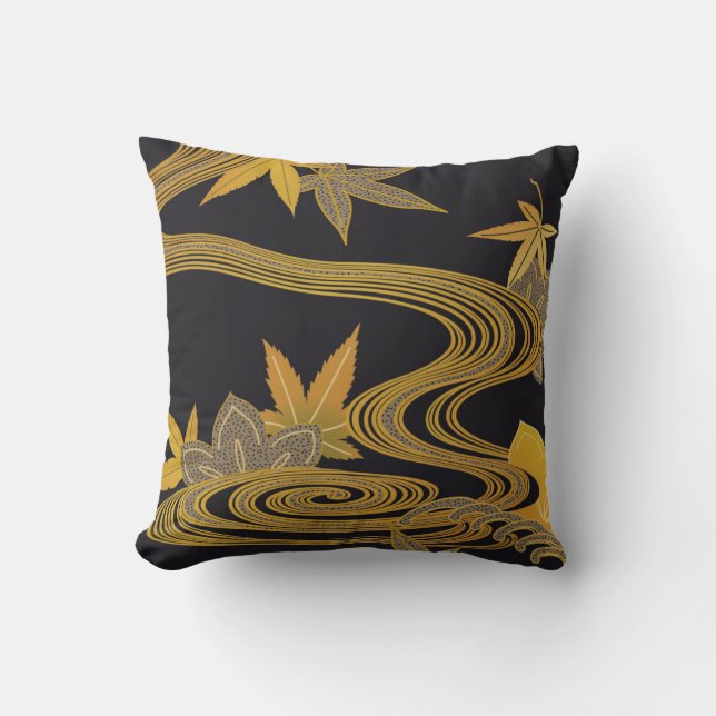 Japanese Maple Leaf and Running water Throw Pillow (Front)