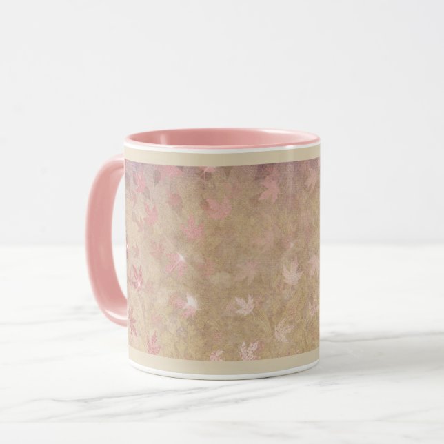 Japanese maple leaf fall elegant damask pink gold  mug (Front Left)