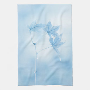 Japanese Maple Leaves in Blue Kitchen Towel