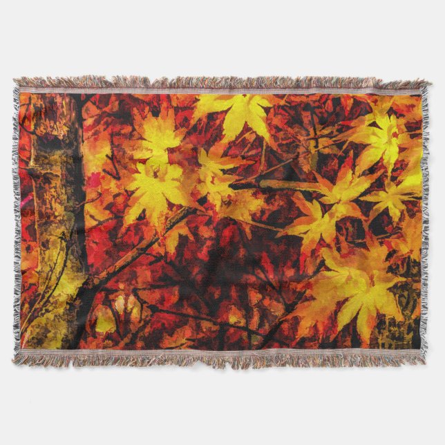 Japanese Maple Leaves in Fall Throw Blanket (Front)
