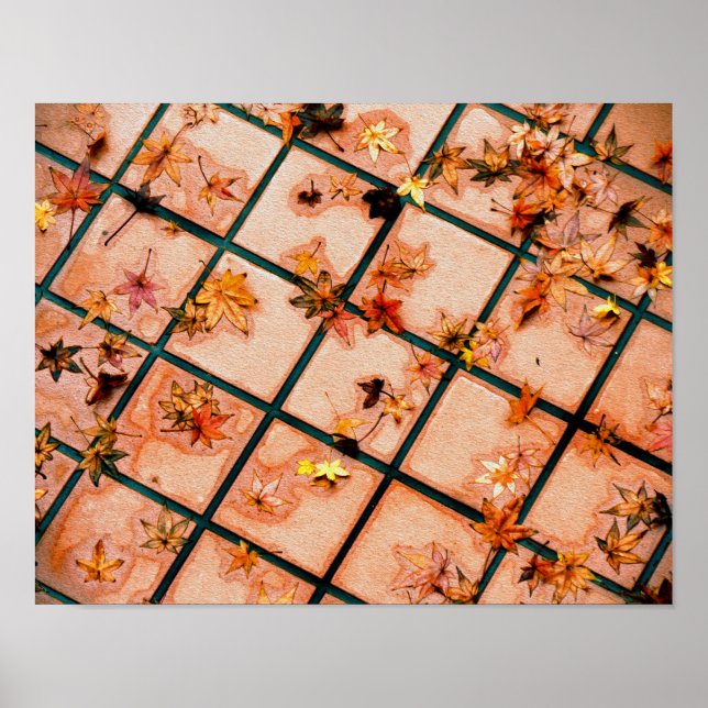 Japanese Maple Leaves on Tiled Ground Poster (Front)