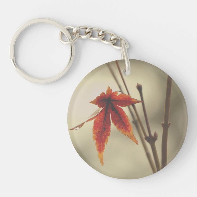 Japanese Maple Leaves Vintage Style Keychain (Front)