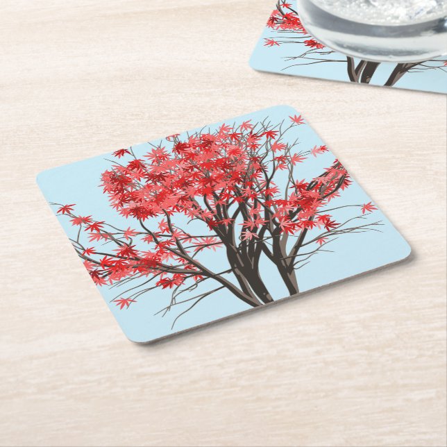 Japanese Maple Square Paper Coaster (Angled)