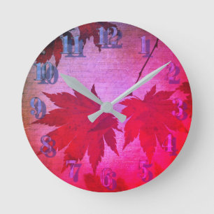 Japanese maple tree leaves and script fall round clock