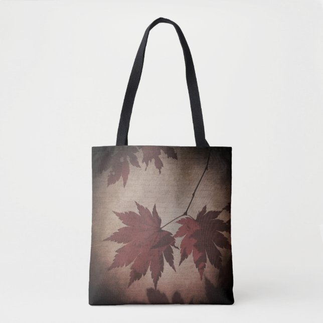 Japanese maple tree leaves and script fall tote bag (Front)