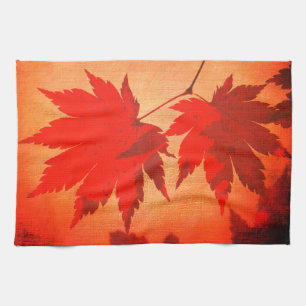 Japanese maple tree leaves script fall orange kitchen towel
