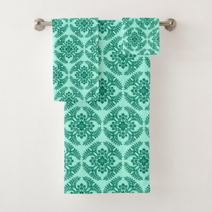 Japanese Medallion Pattern, Aqua and Turquoise  Bath Towel Set