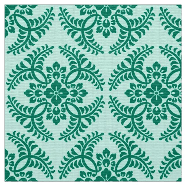 Japanese Medallion Pattern, Aqua and Turquoise Fabric (Swatch)