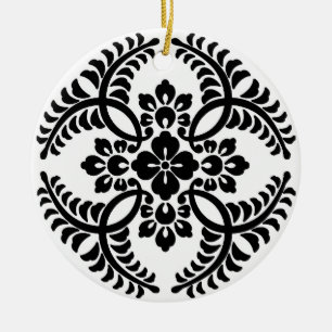 Japanese Medallion Pattern, Black and White  Ceramic Ornament