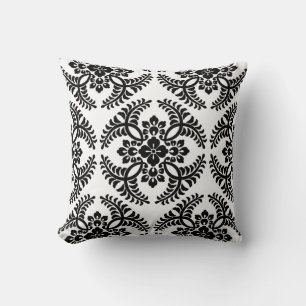 Japanese Medallion Pattern, Black and White Throw Pillow