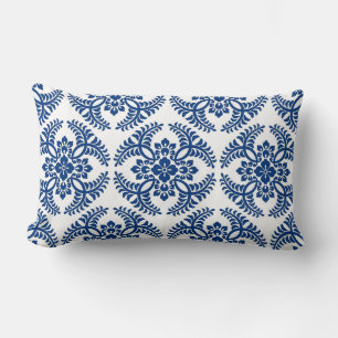 Japanese Medallion Pattern, Cobalt Blue and White Lumbar Pillow