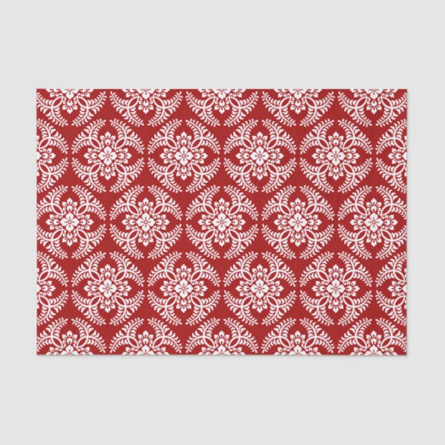 Japanese Medallion Pattern, Deep Red and White Tissue Paper (Front)