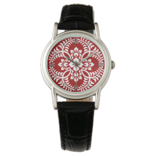 Japanese Medallion Pattern, Deep Red and White Watch