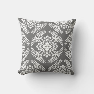 Japanese Medallion Pattern, Grey / Grey & White Throw Pillow