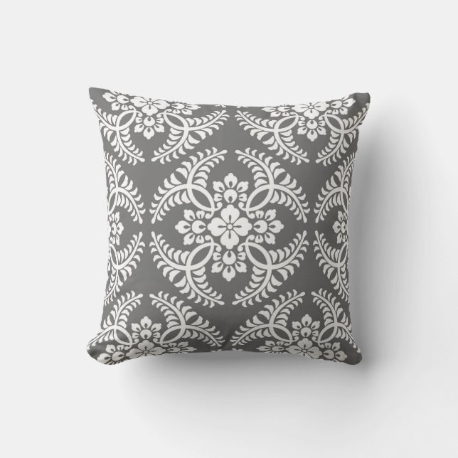 Japanese Medallion Pattern, Grey / Grey & White Throw Pillow (Front)