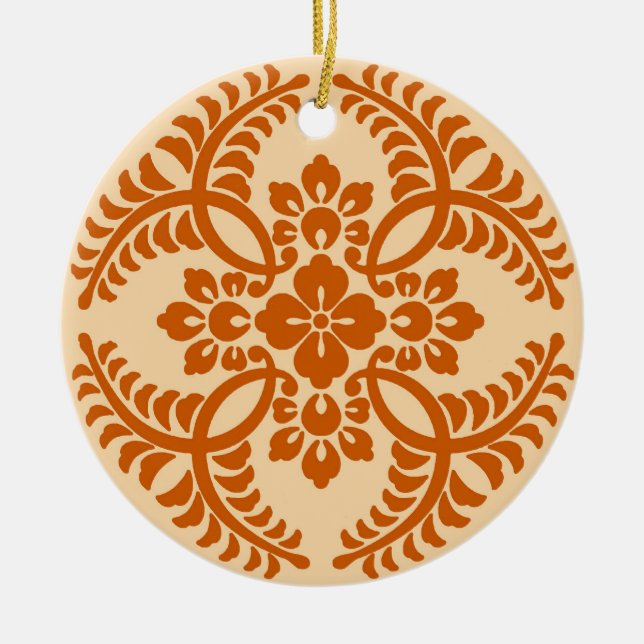 Japanese Medallion Pattern, Mandarin Orange  Ceramic Ornament (Front)