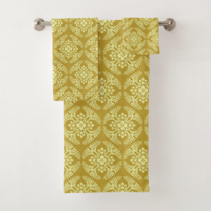 Japanese Medallion Pattern, Mustard Yellow Bath Towel Set
