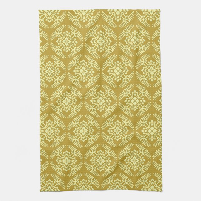 Japanese Medallion Pattern, Mustard Yellow  Kitchen Towel (Vertical)