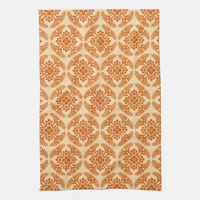 Japanese Medallion Pattern, Pastel Orange  Kitchen Towel (Vertical)