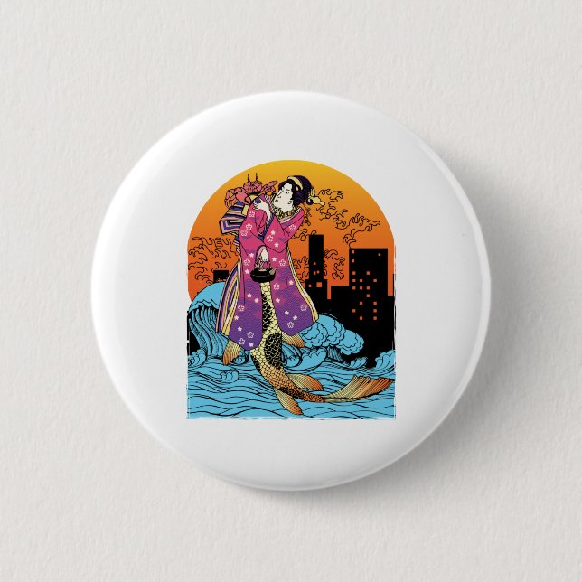 Japanese Mermaid Monster Kaiju Aesthetic 2 Inch Round Button (Front)