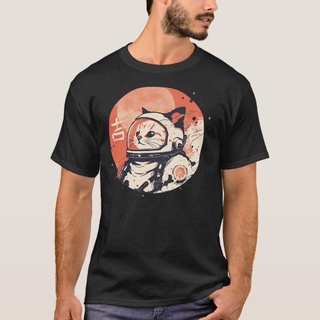 Japanese Minimalist 1950s Retro Space Cat Good Luc T-Shirt (Front)