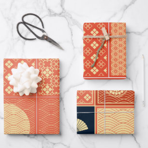 Japanese Mix Coral Pattern Patchwork Wrapping Paper Sheet