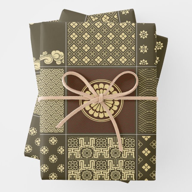 Japanese Mix Patchwork Noir Wrapping Paper Sheet (In situ)