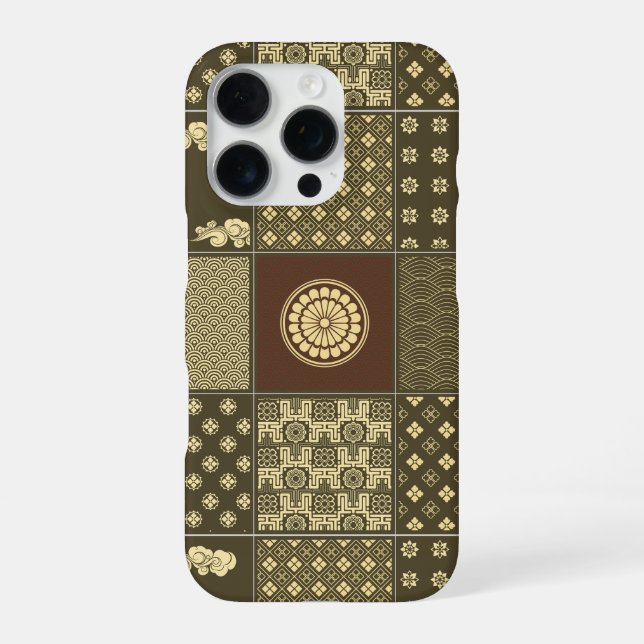 Japanese Mix Pattern Patchwork Noir iPhone Case (Back)