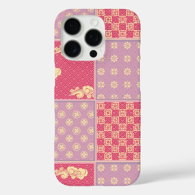 Japanese Mix Pattern Patchwork Red And Violet Case-Mate iPhone Case (Back)