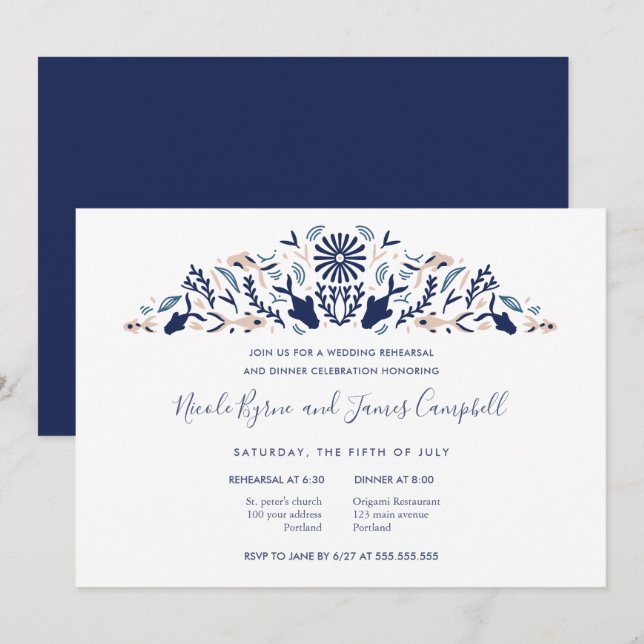 Japanese  Modern Koi Fish Rehearsal Dinner wedding Invitation (Front/Back)