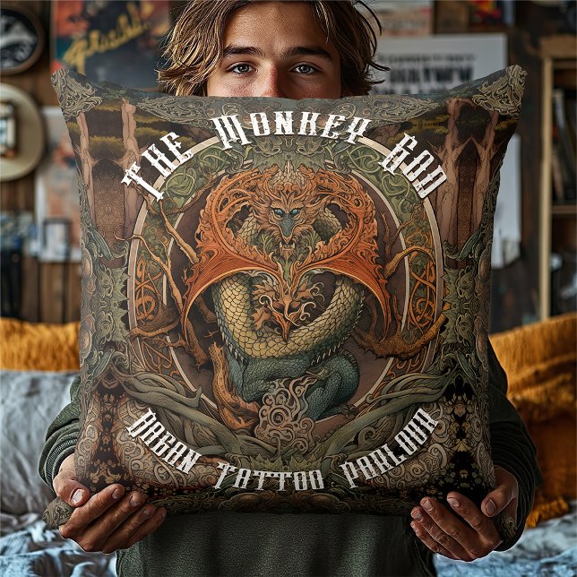 Japanese Monkey Dragon Tattoo Art, Tattoo Parlour Throw Pillow (Creator Uploaded)
