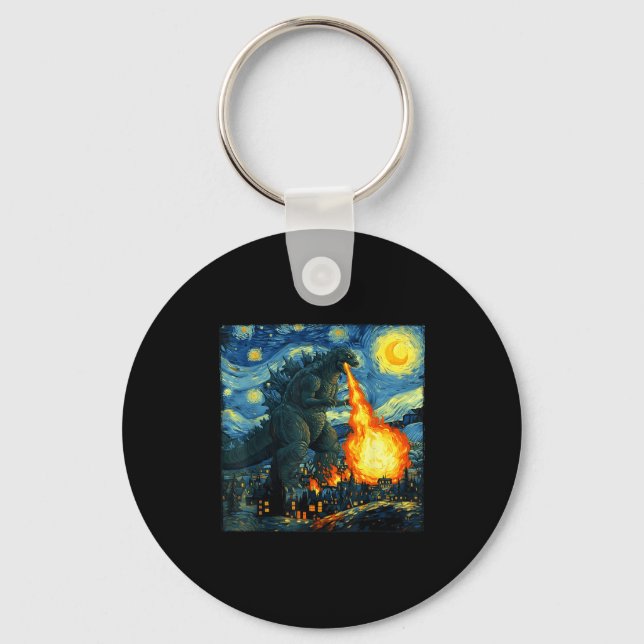 Japanese Monster Kaiju Van Gogh Starry Night  Keychain (Front)