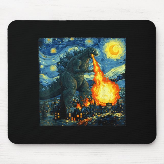 Japanese Monster Kaiju Van Gogh Starry Night  Mouse Pad (Front)