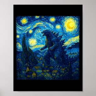 Japanese Monster Kaiju Van Gogh Starry Night  Poster