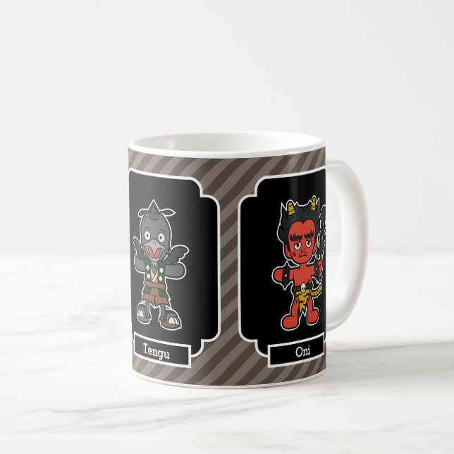 Japanese Monster Trio: Yurei, Tengu, and Oni Yokai Coffee Mug (Front Right)