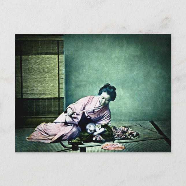 Japanese Mother and Baby Vintage Magic Lantern Postcard (Front)