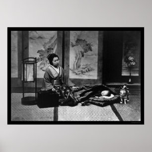 Japanese Mother with Her Sleeping Baby 1909 Poster