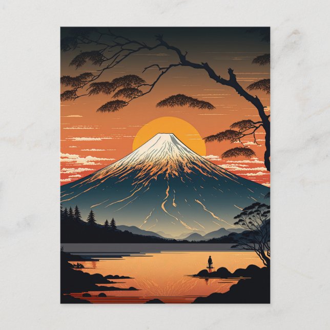 Japanese Mountains and Sun Ukiyo e illustration Postcard (Front)