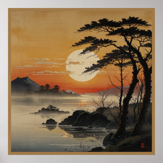 Japanese Mountains Watercolor Wall Art