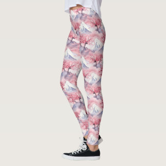 Japanese Mt Fuji Cherry Blossom Pattern Leggings