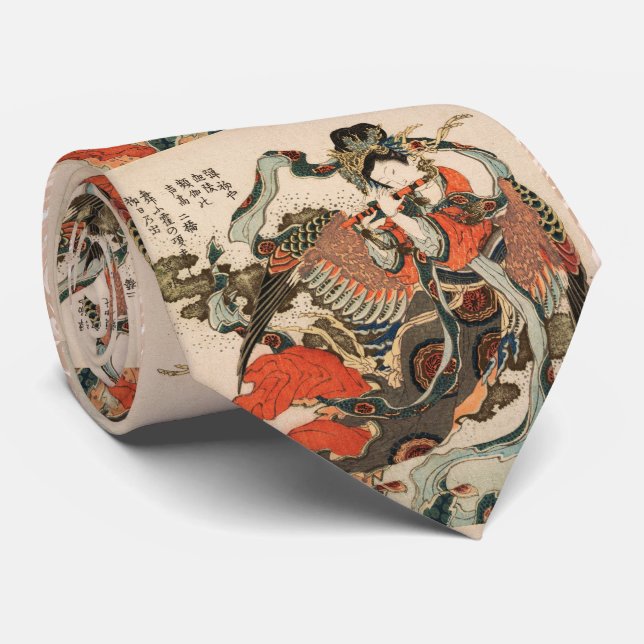 JAPANESE MYTHICAL BIRD WITH HUMAN HEAD Karyōbinga  Tie (Rolled)