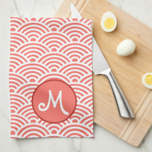 Japanese Nami Wave Pattern and Monogram Kitchen Towel