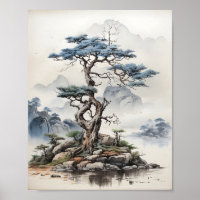 Japanese Nature Bonsai Tree Art Illustration