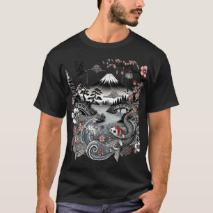 Japanese Nature Scene - Koi, Cherry Blossoms, and T-Shirt